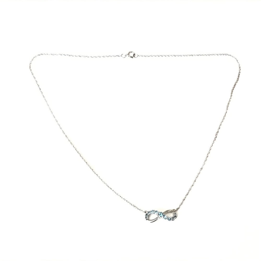 Sterling Silver Blue Stones Dainty Infinity Symbol Pendant Necklace 18" Long